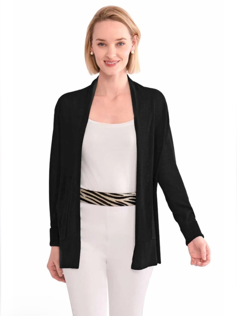 Gretchen Scott Lightweight Wool Blend Long Line Open Cardigan w/ Shawl Collar L